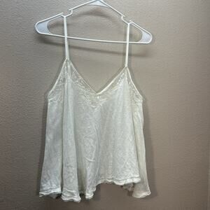Free People Boho Linen Blend Lace Inset A-Line Cami Flowy Swing Tank Top SZ L